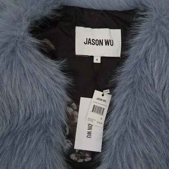 Jason Wu Soft Blue Faux Fur Vest With Floral Print Lining Woman Size S